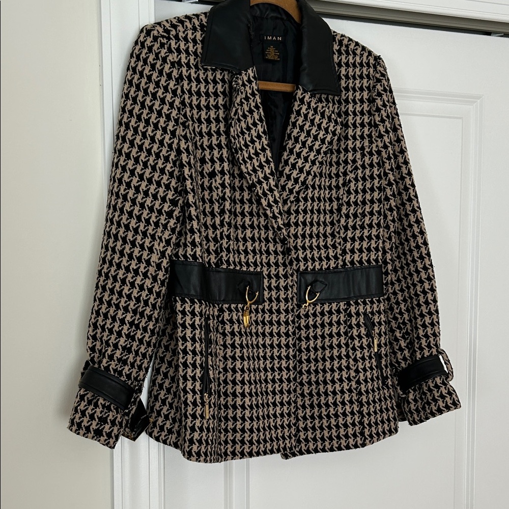 Iman Black and Cream Houndstooth Blazer
